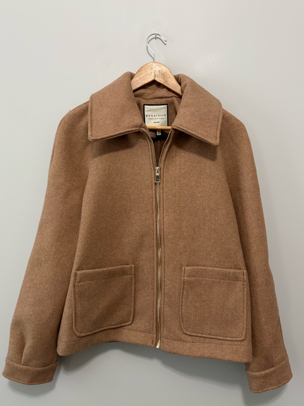 Bagatelle Camel Brown Modern Minimalist Chic Zip Jacket